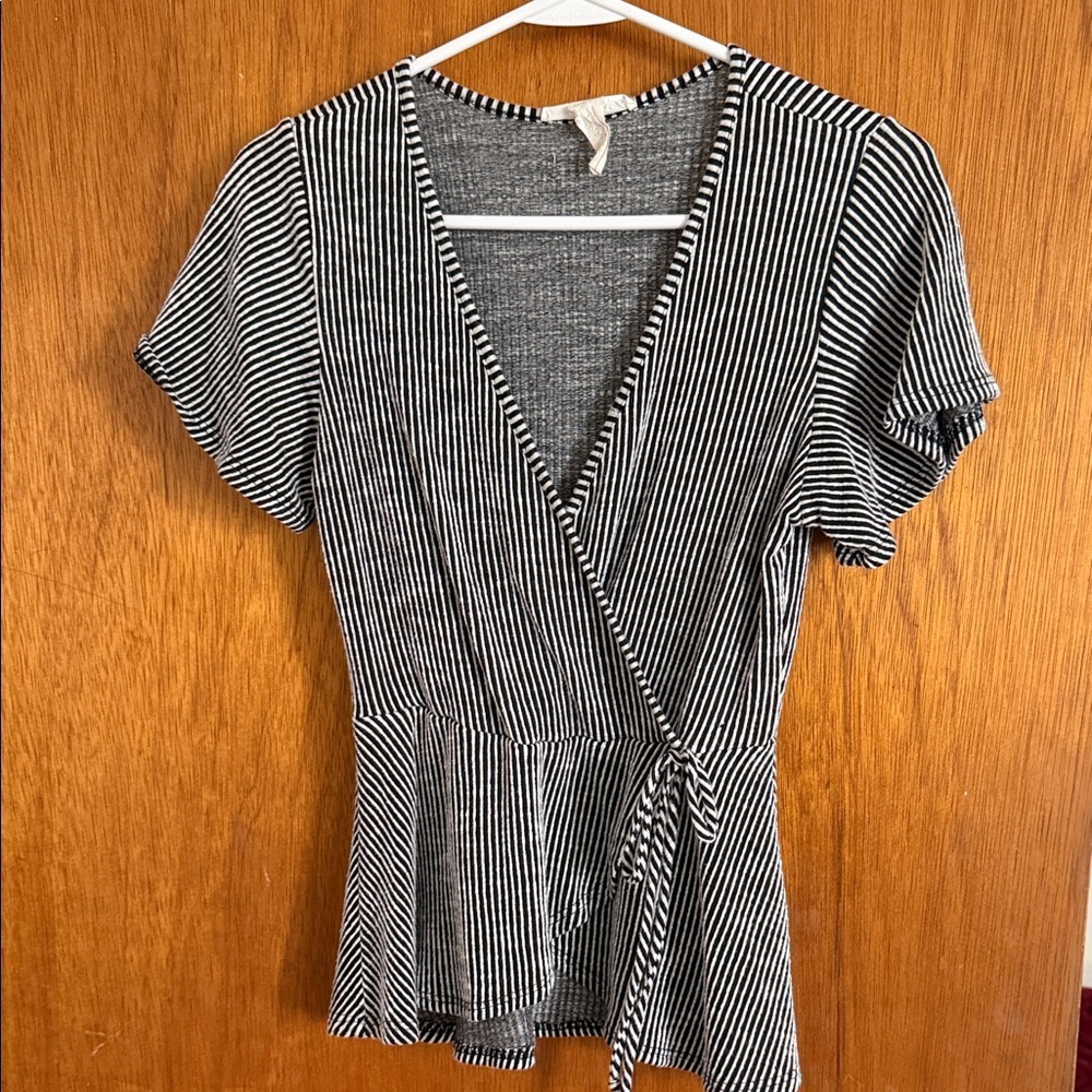 Caution To The Wind Black and White Wrap Short Sleeve Top